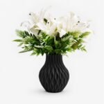 Arranjo Buquê de Lírio Branco Permanente Vaso Arenito - Preto