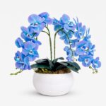 Arranjo de Orquídea Permanente Azul Vaso Cerâmica Lorance Branco