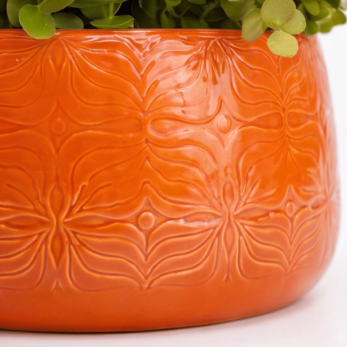Arranjo de Eucalipto Permanente Verde Vaso Cerâmica Flor Laranja - Imagem 5