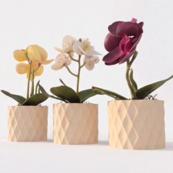 Kit 3 Vasos Prismar com arranjo mini Orquídea Permanente - Bege - Imagem 3